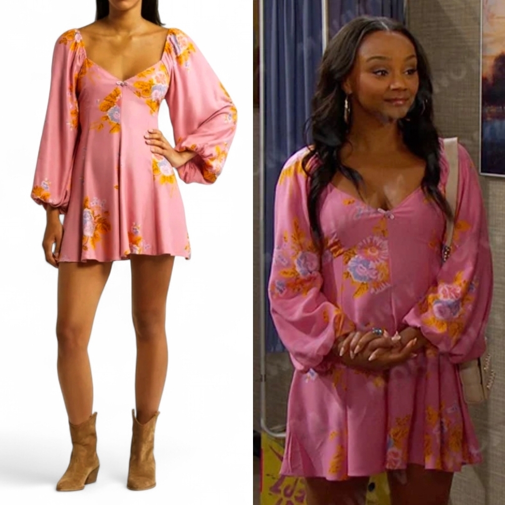 FREE PEOPLE Francesca Long Sleeve Mini Dress: Enchanting Floral Print Women's S